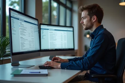 Jeune administrateur informatique au bureau moderne