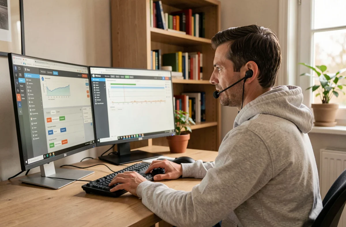 Technicien d'Assistance PC 31 effectuant un dépannage à distance depuis son bureau