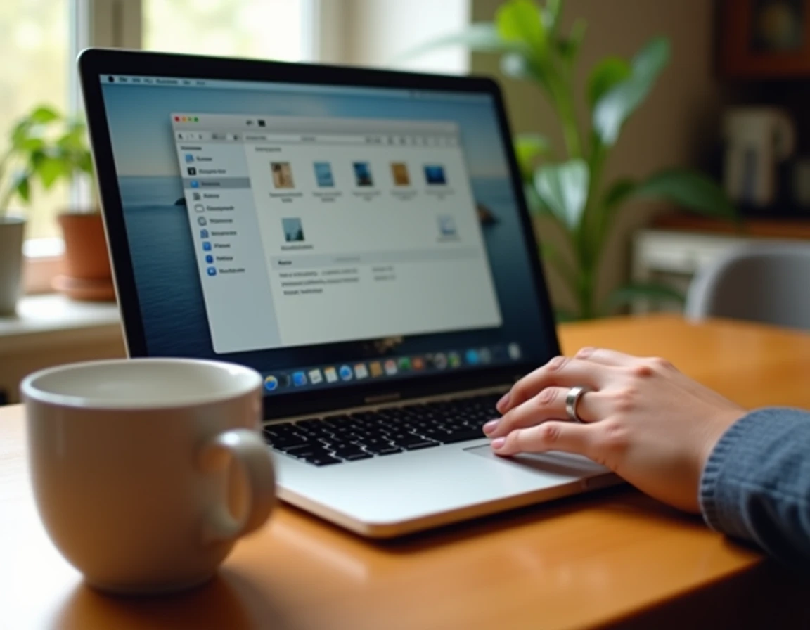 Gros plan sur un MacBook Pro affichant le dossier cache de macOS dans le Finder pour une suppression manuelle des fichiers