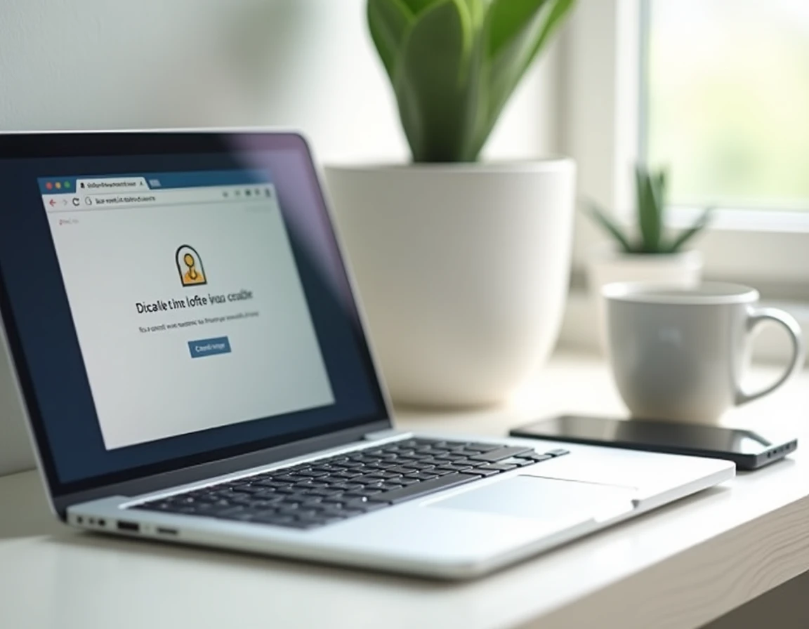 Écran d'ordinateur portable affichant une erreur d'accès à un site web avec fenêtre de paramètres du navigateur