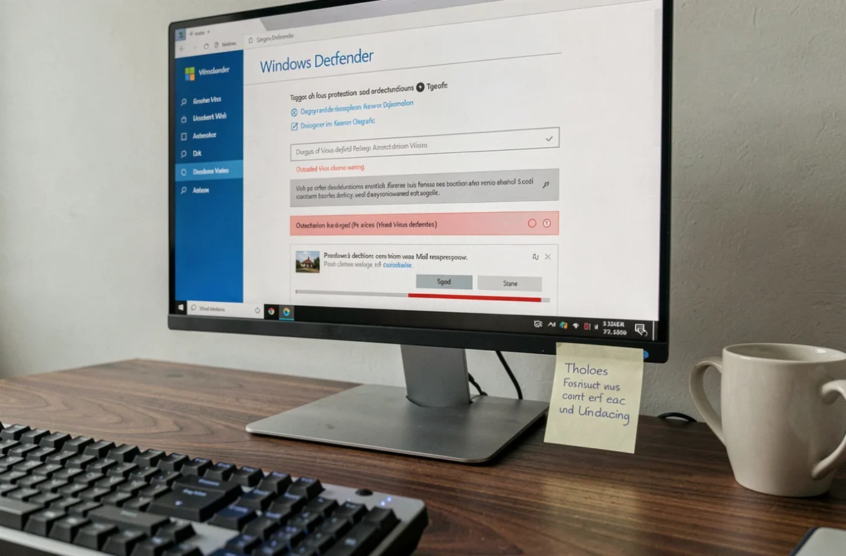 Écran d'ordinateur affichant les options de protection de Windows Defender mal configurées avec des avertissements visibles