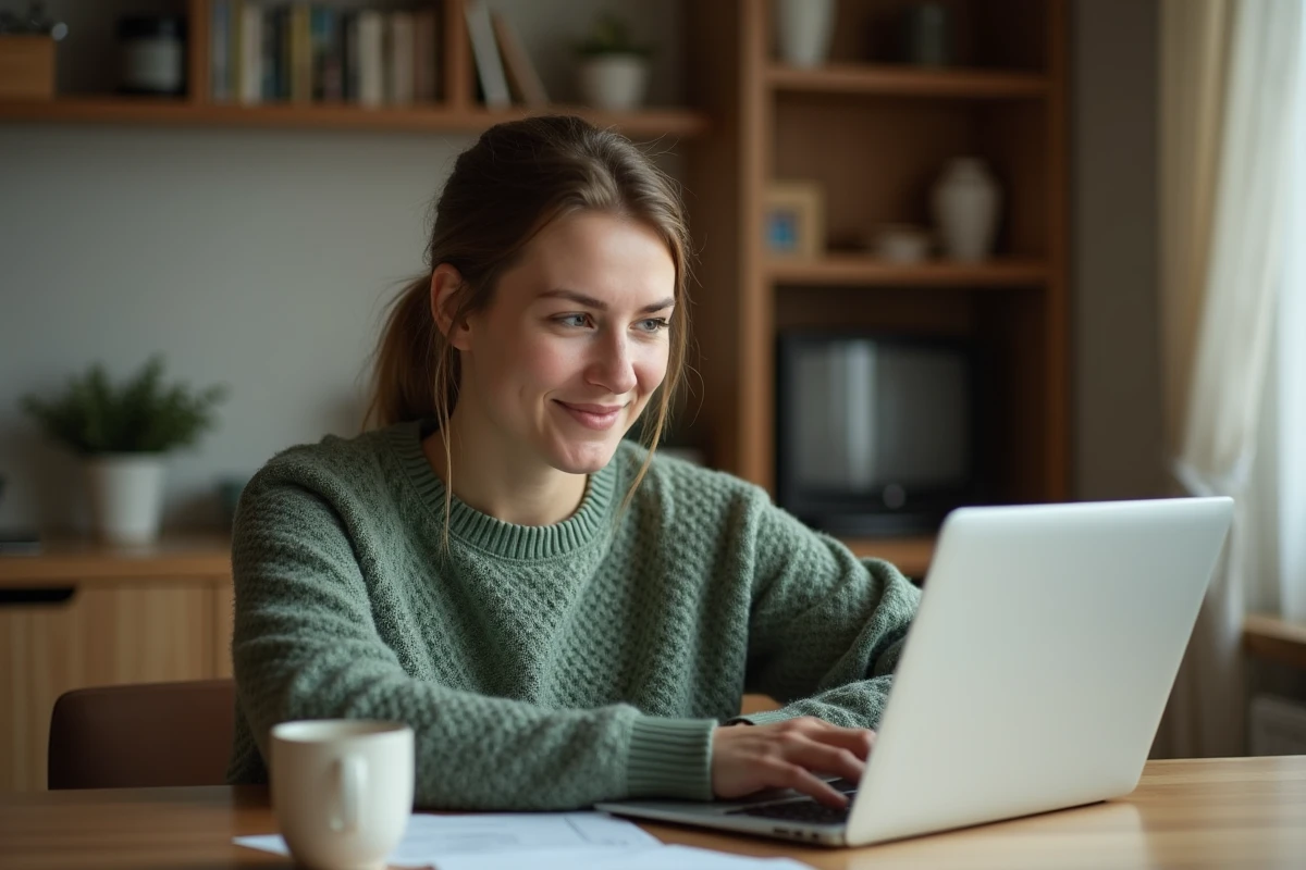 Jeune enseignante récupérant l'accès à sa messagerie DSDEN 33 Convergence depuis son domicile sur ordinateur portable