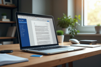 Espace de travail moderne avec ordinateur portable et fichiers