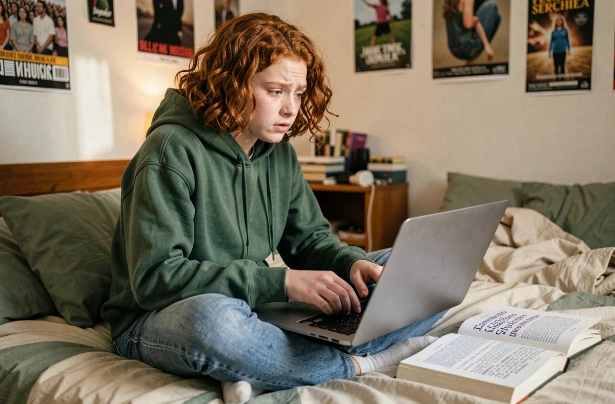 Étudiant cherchant comment écrire un É majuscule avec accent sur son ordinateur portable