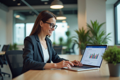 Femme au bureau analysant une campagne Facebook