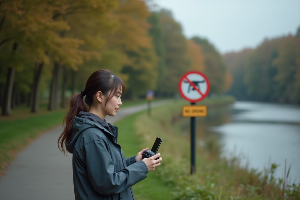 Jeune femme avec drone près d
