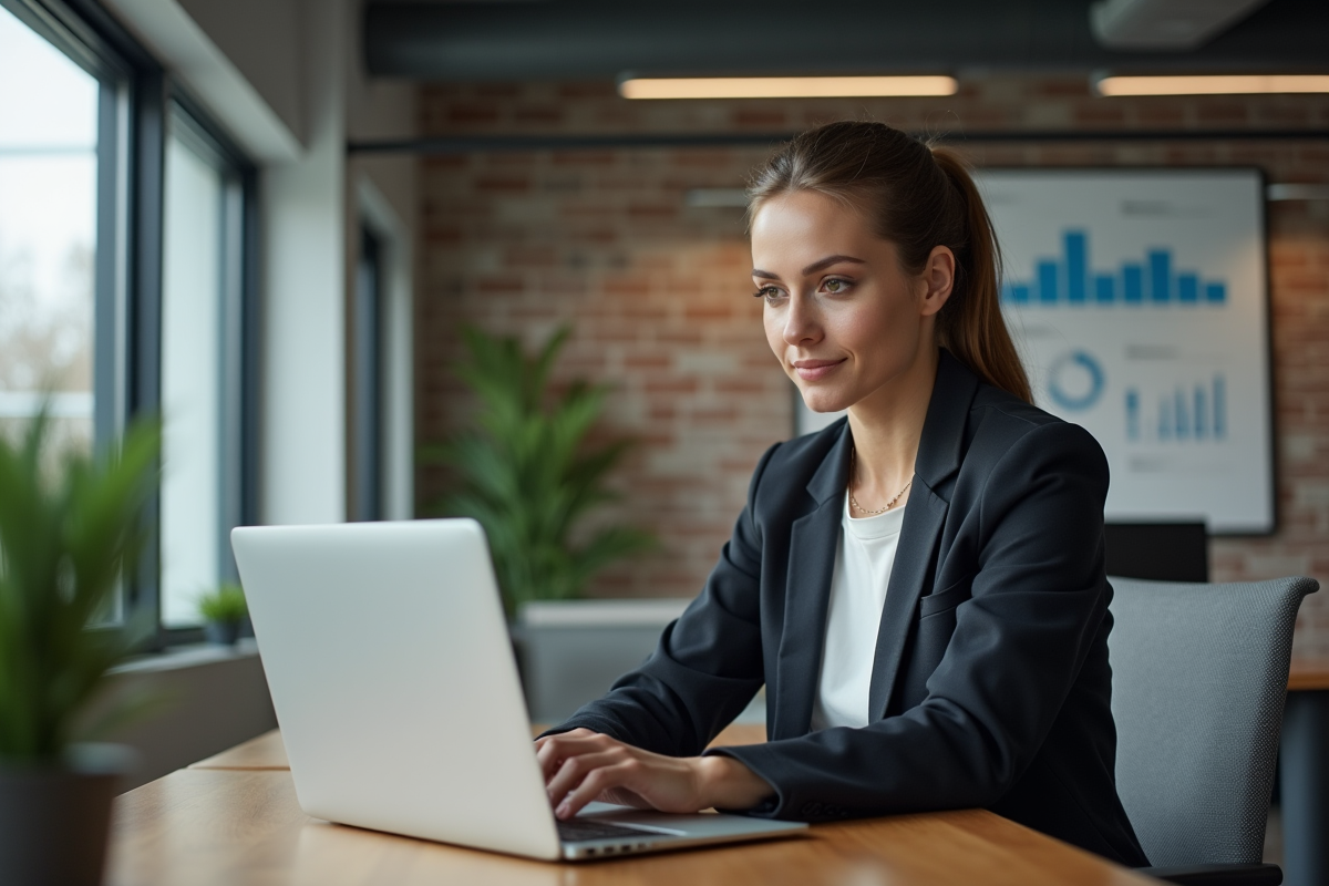 Femme d affaires analysant un tableau de bord marketing digital