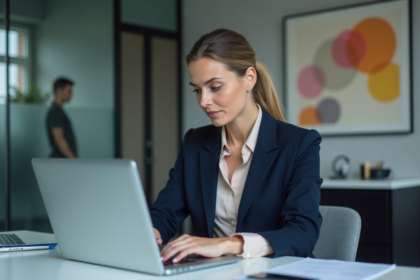 Femme professionnelle travaillant sur un tableau de bord de securite digitale