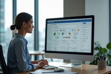 Femme attentive examinant un rapport SEO sur son ordinateur