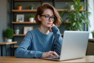 Jeune femme avec ordinateur et accessibilite