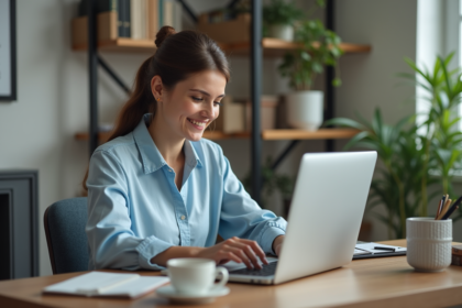 Femme travaillant sur un ordinateur dans un bureau moderne