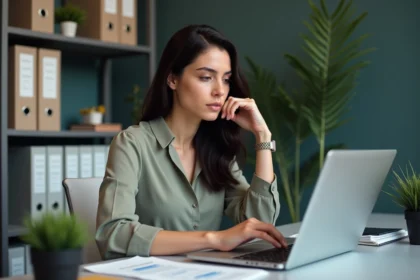 Femme en bureau travaillant sur un excel avec doublons