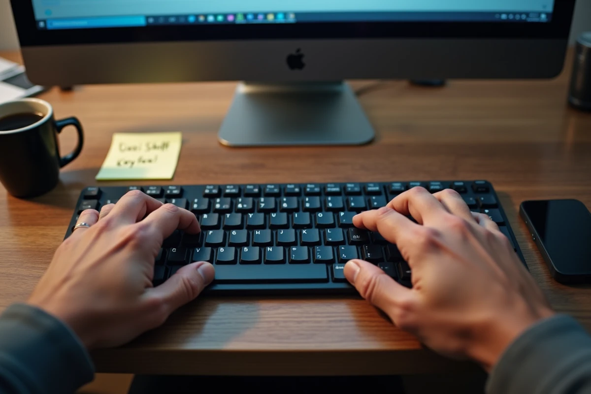 Gros plan sur les mains appuyant sur un raccourci clavier pour inverser la saisie des touches