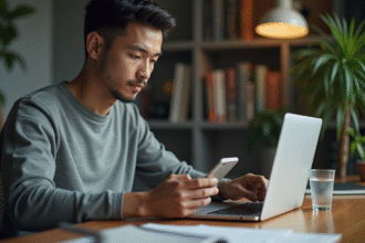 Jeune homme utilisant son smartphone pour une authentification