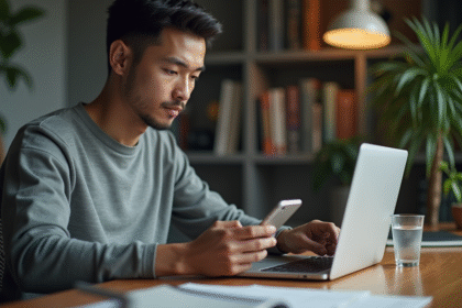 Jeune homme utilisant son smartphone pour une authentification