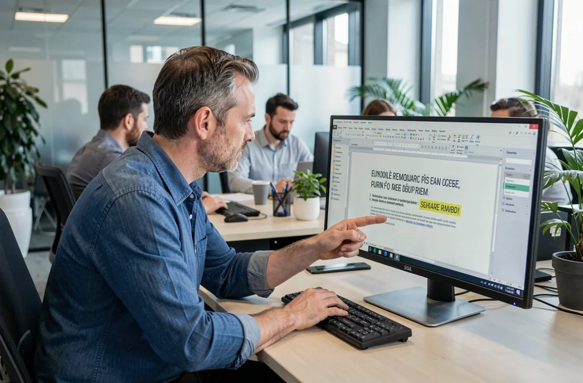 Homme en bureau utilisant un raccourci clavier pour écrire un É majuscule accentué