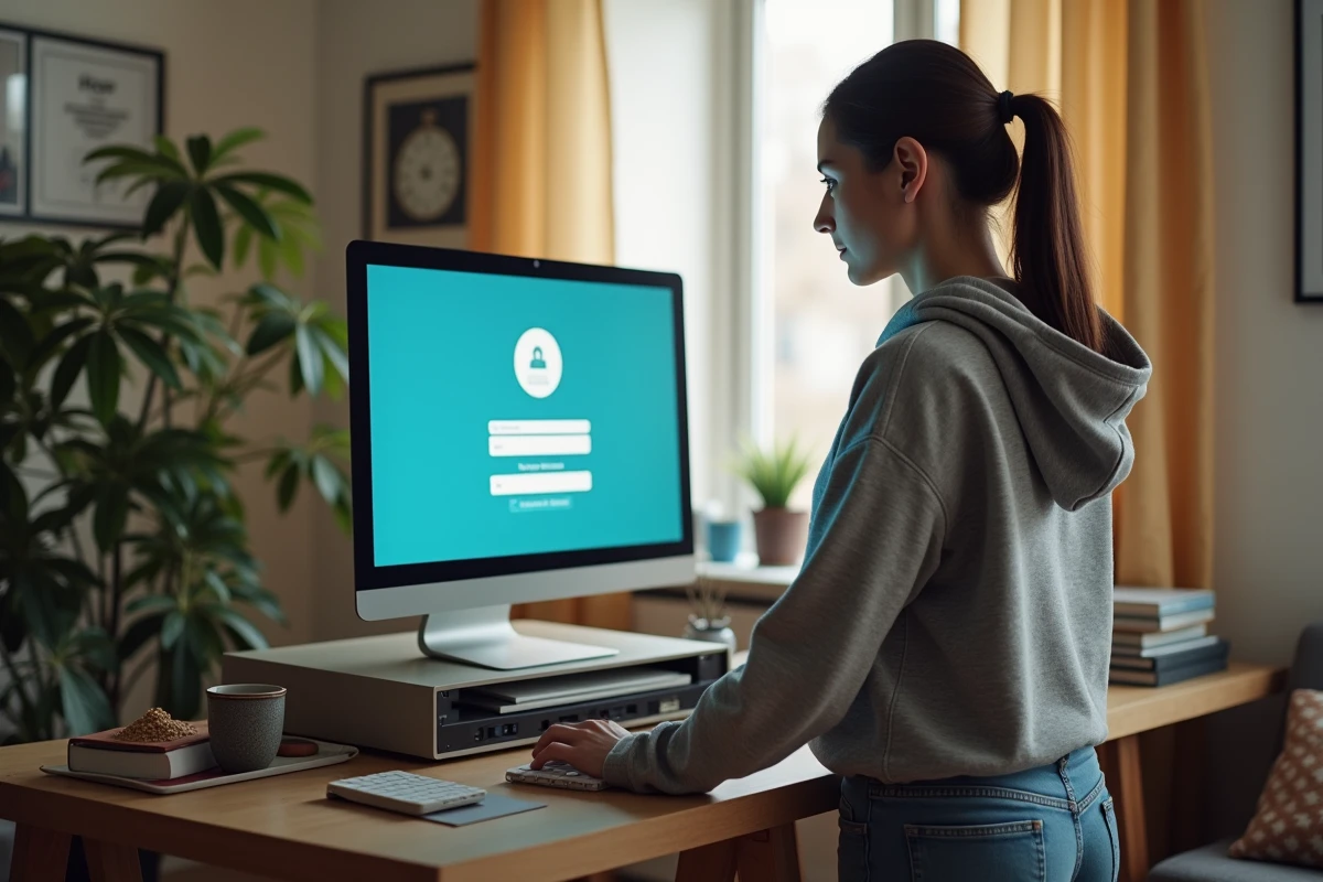 Jeune femme vérifiant ses paramètres de compte Microsoft