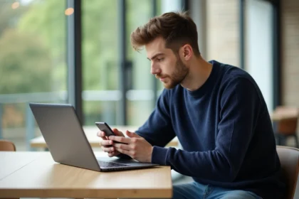 Jeune homme étudiant avec ordinateur à Dijon