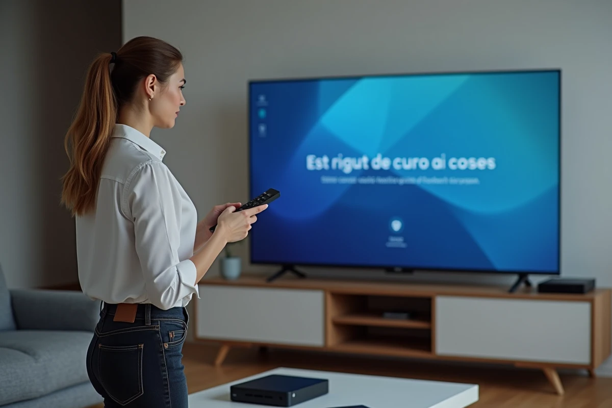 Femme naviguant dans le menu réseau d'une TV Orange affichant un code d'erreur