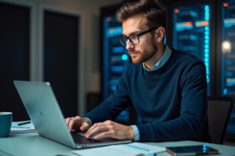 Jeune homme professionnel IT travaillant sur WireGuard