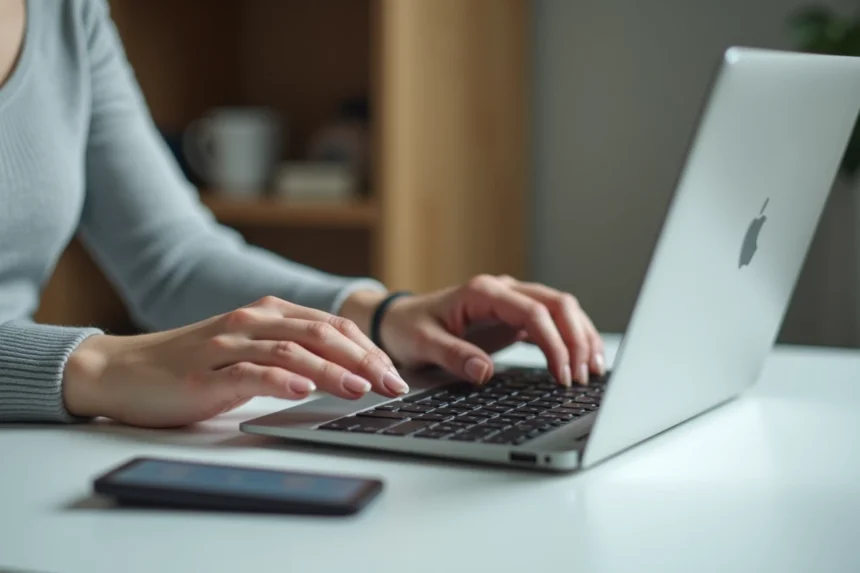 Femme utilisant un raccourci clavier sur un clavier mécanique pour inverser la disposition des touches